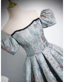 Unique Floral Pattern Ruffled Ballgown Prom Dress With Off Shoulder