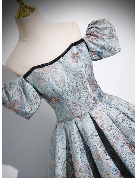 Unique Floral Pattern Ruffled Ballgown Prom Dress With Off Shoulder