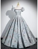 Unique Floral Pattern Ruffled Ballgown Prom Dress With Off Shoulder