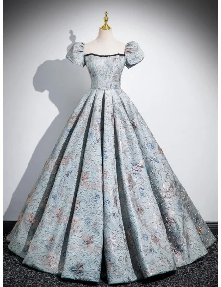 Unique Floral Pattern Ruffled Ballgown Prom Dress With Off Shoulder