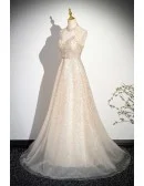 Elegant Champagne Sequined Long Prom Dress With Tassels
