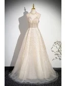 Elegant Champagne Sequined Long Prom Dress With Tassels