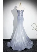 Ombre Grey Blue Mermaid Off Shoulder Prom Dress With Ruffles