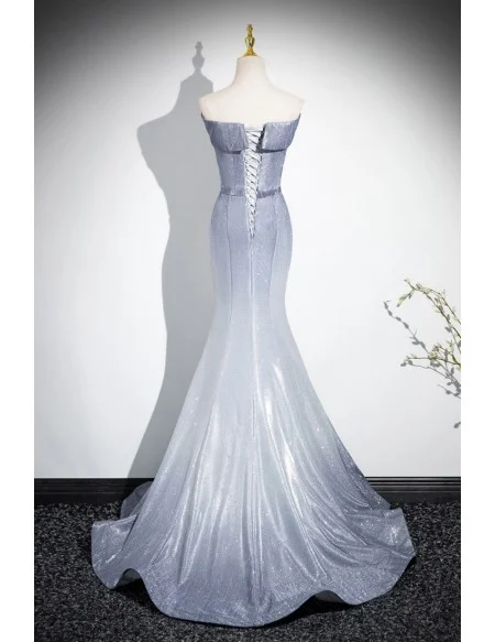 Ombre Grey Blue Mermaid Off Shoulder Prom Dress With Ruffles