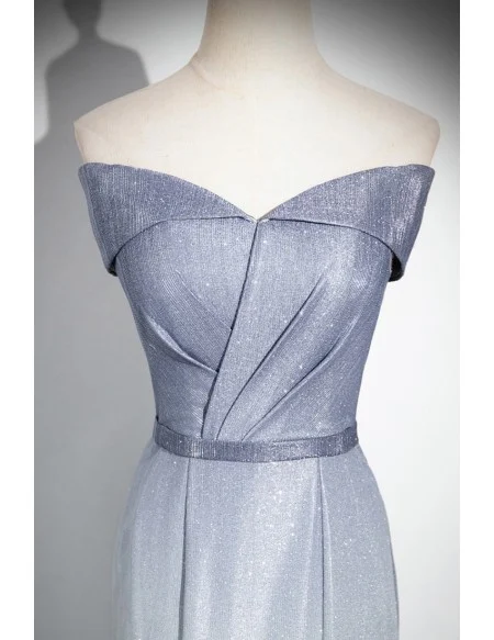 Ombre Grey Blue Mermaid Off Shoulder Prom Dress With Ruffles