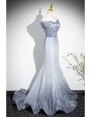 Ombre Grey Blue Mermaid Off Shoulder Prom Dress With Ruffles