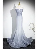 Ombre Grey Blue Mermaid Off Shoulder Prom Dress With Ruffles