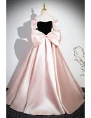 Cute Pink And Black Big Bow Ballgown Prom Dress With Short Sleeves