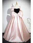 Cute Pink And Black Big Bow Ballgown Prom Dress With Short Sleeves