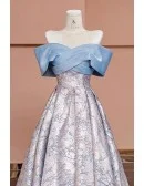 Unique Metallic Pattern Off Shoulder Ruffled Long Prom Dress