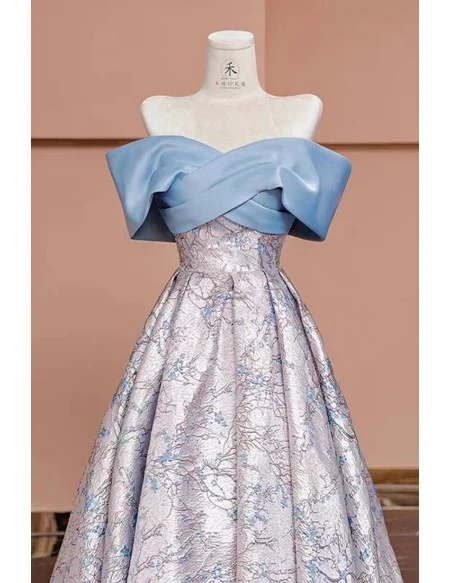 Unique Metallic Pattern Off Shoulder Ruffled Long Prom Dress