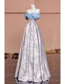 Unique Metallic Pattern Off Shoulder Ruffled Long Prom Dress