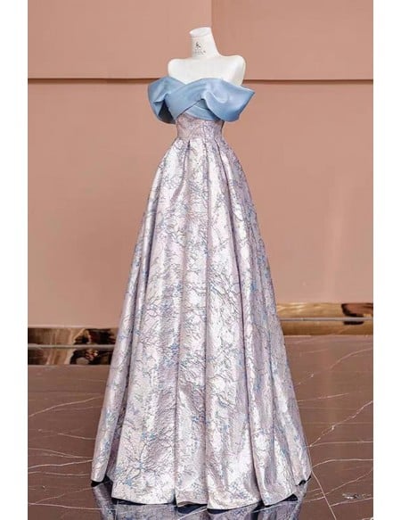 Unique Metallic Pattern Off Shoulder Ruffled Long Prom Dress