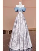Unique Metallic Pattern Off Shoulder Ruffled Long Prom Dress