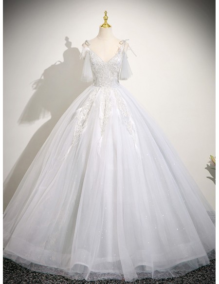 Fairytale White Tulle Princess Ballgown Prom Dress With Bling