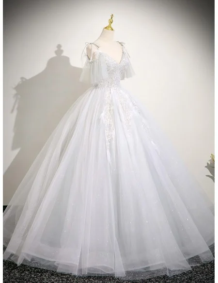 Fairytale White Tulle Princess Ballgown Prom Dress With Bling