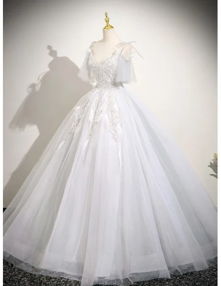 Fairytale White Tulle Princess Ballgown Prom Dress With Bling