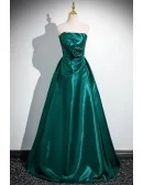 Elegant Metallic Green Strapless Prom Dress For Formal