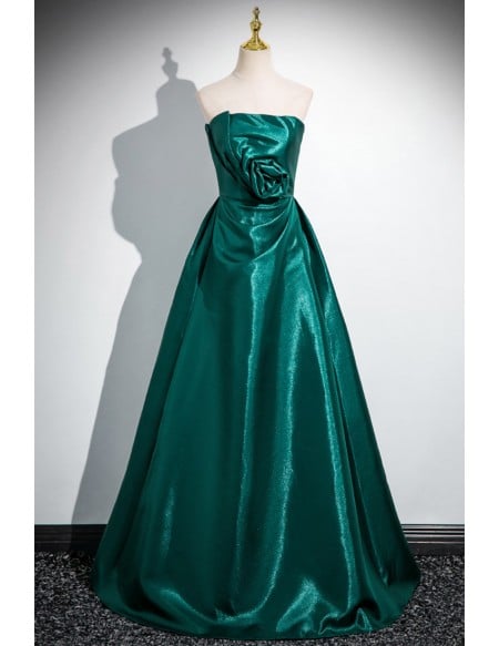 Elegant Metallic Green Strapless Prom Dress For Formal
