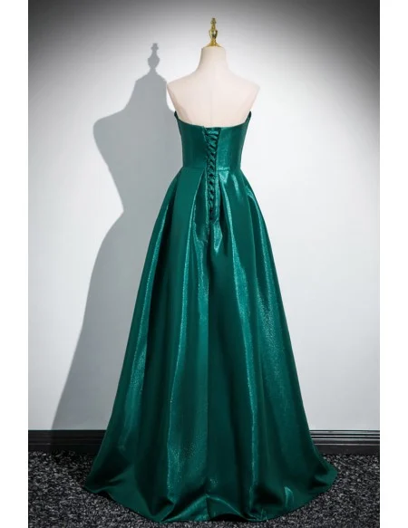 Elegant Metallic Green Strapless Prom Dress For Formal