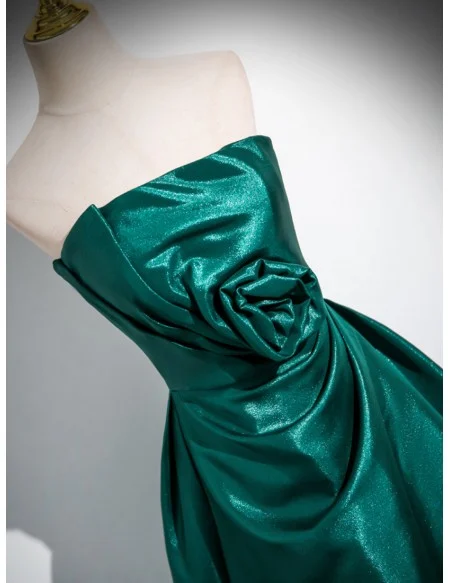 Elegant Metallic Green Strapless Prom Dress For Formal