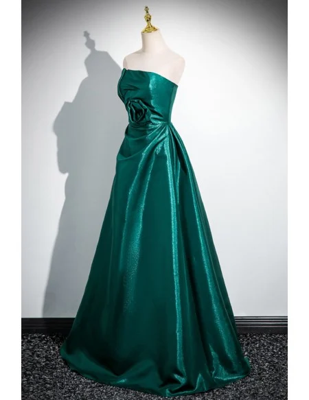 Elegant Metallic Green Strapless Prom Dress For Formal