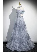 Silver Sequined Off Shoulder Fancy Prom Dress With Cutout Waist