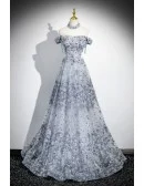Silver Sequined Off Shoulder Fancy Prom Dress With Cutout Waist