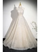 Noble Champagne Tulle Sequined Ballgown Prom Dress With Pearls