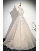 Noble Champagne Tulle Sequined Ballgown Prom Dress With Pearls