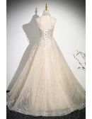 Noble Champagne Tulle Sequined Ballgown Prom Dress With Pearls