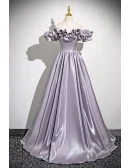 Sleek Dusty Purple Grey Ruffled Off Shoulder Prom Dress