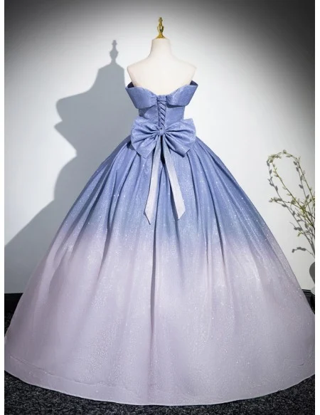 Blue Ombre Bling Stars Princess Prom Dress With Big Bow