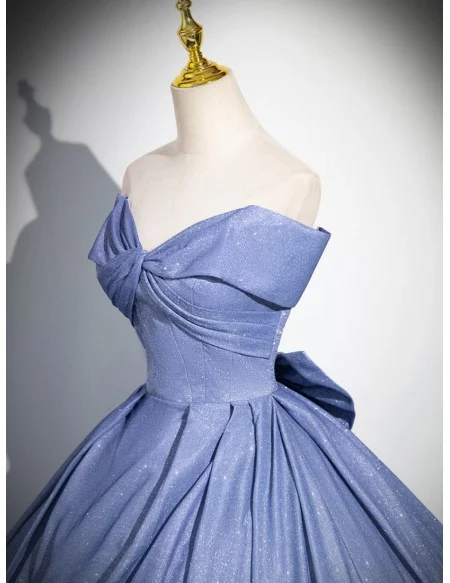 Blue Ombre Bling Stars Princess Prom Dress With Big Bow