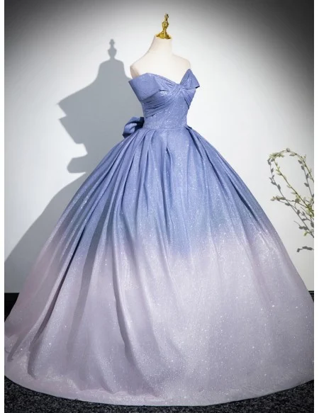 Blue Ombre Bling Stars Princess Prom Dress With Big Bow