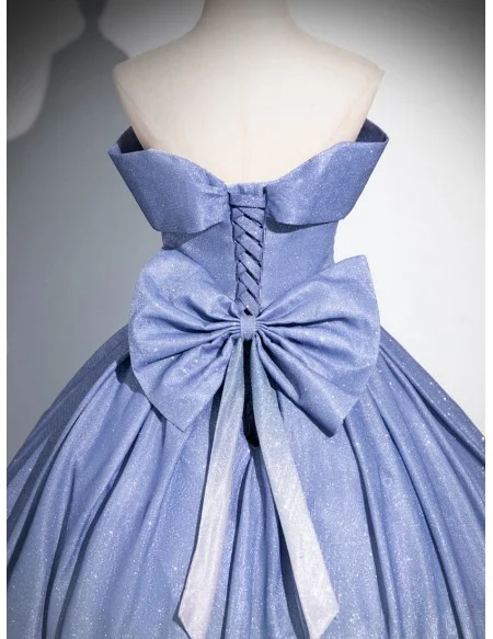 Blue Ombre Bling Stars Princess Prom Dress With Big Bow