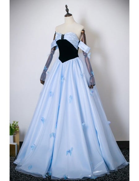 Fairytale Blue Princess Prom Dress Off Shoulder With Butterflies