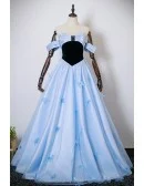 Fairytale Blue Princess Prom Dress Off Shoulder With Butterflies