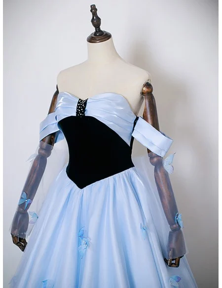 Fairytale Blue Princess Prom Dress Off Shoulder With Butterflies