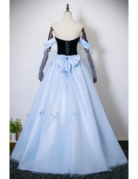 Fairytale Blue Princess Prom Dress Off Shoulder With Butterflies