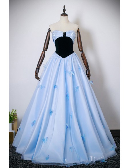 Fairytale Blue Princess Prom Dress Off Shoulder With Butterflies