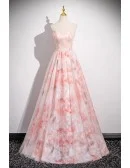 Romantic Flower Patterns Sweetheart Pink Long Prom Dress