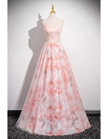 Romantic Flower Patterns Sweetheart Pink Long Prom Dress