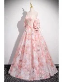 Romantic Flower Patterns Sweetheart Pink Long Prom Dress