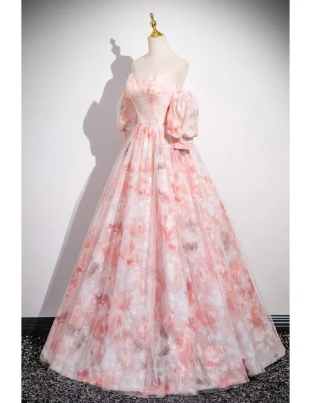 Romantic Flower Patterns Sweetheart Pink Long Prom Dress
