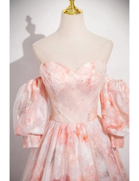 Romantic Flower Patterns Sweetheart Pink Long Prom Dress