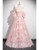 Romantic Flower Patterns Sweetheart Pink Long Prom Dress