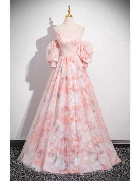 Romantic Flower Patterns Sweetheart Pink Long Prom Dress