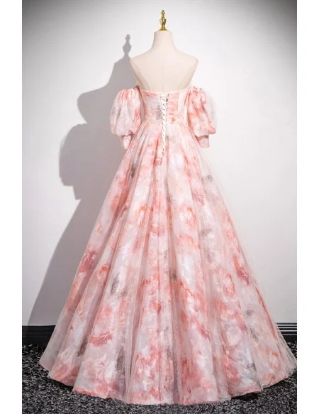 Romantic Flower Patterns Sweetheart Pink Long Prom Dress