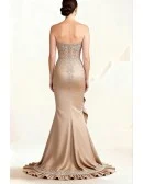 Champagne Mermaid Wedding Party Dress with Ruffles and Embroidered Bodice